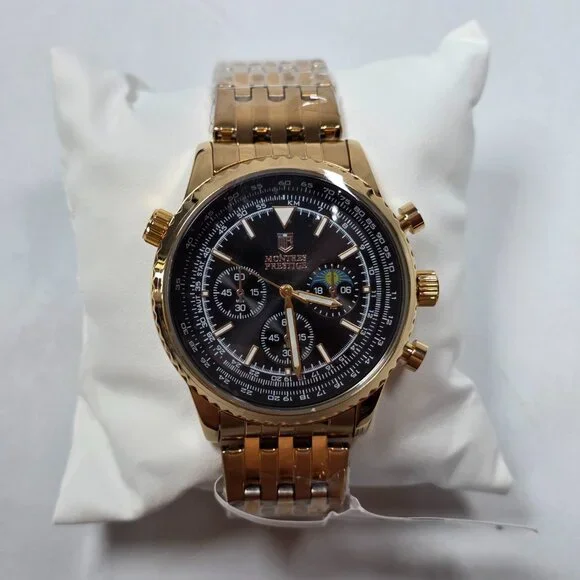Montres Prestige Gold Chronograph Watch MPW-0313 New